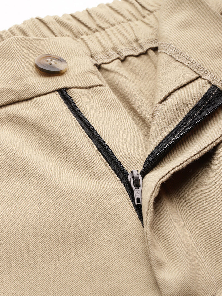 Popnetic Women Tapered Fit High-Rise Pleated Pure Cotton Chinos Trousers