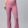 Popnetic Women Ribbed Flared High-Rise Trousers