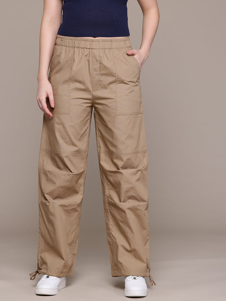 Popnetic Women Loose Fit High-Rise Parachute Cargo Trousers