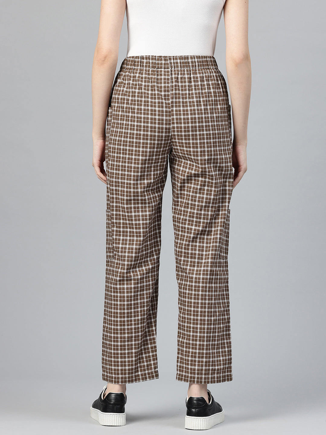 Popnetic Checked High-Rise Pleated Cargos