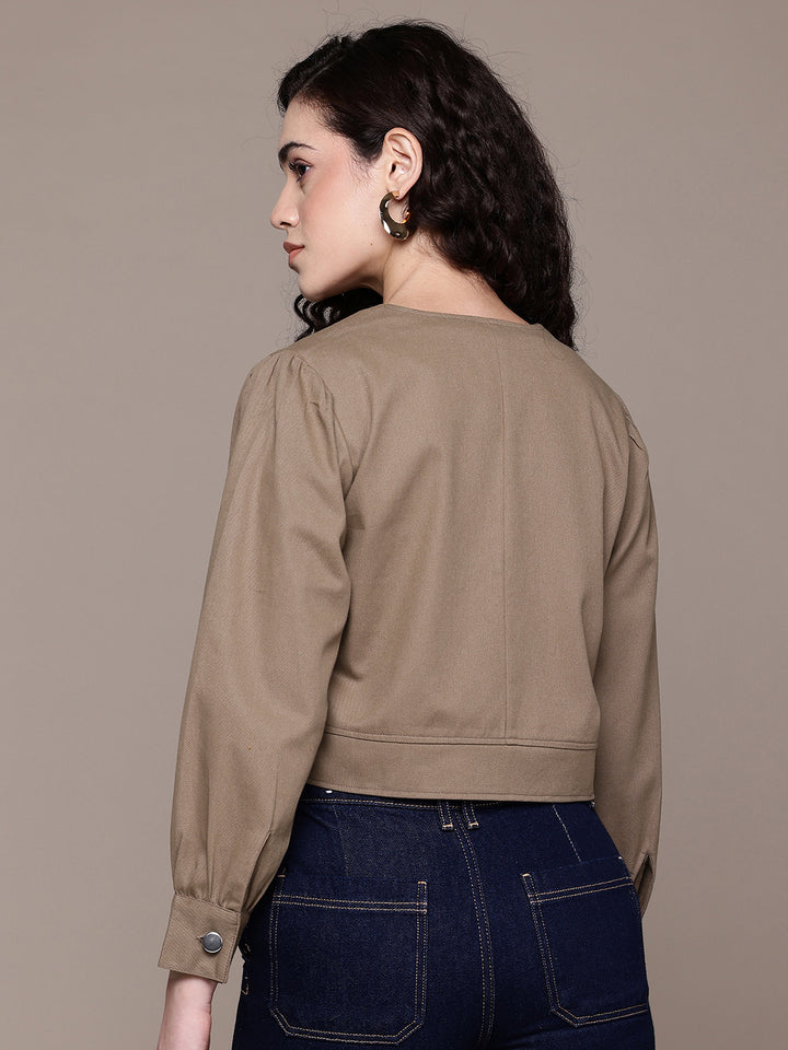 Popnetic Women Pure Cotton Crop Tailored Jacket