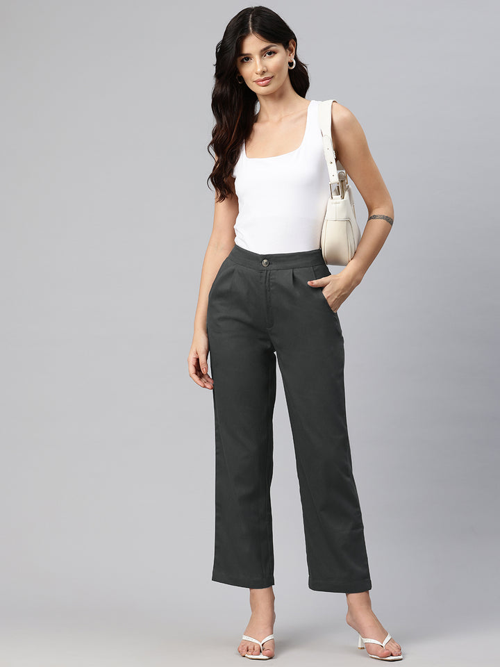 Popnetic High-Rise Pleated Pure Cotton Parallel Trousers