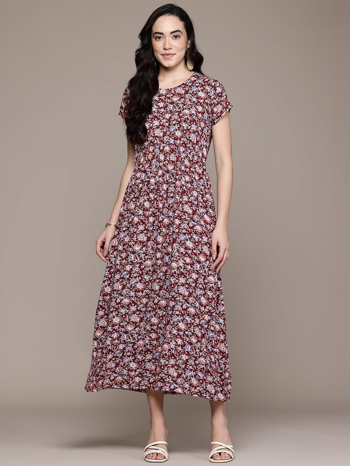 Popnetic Floral Print A-Line Midi Dress