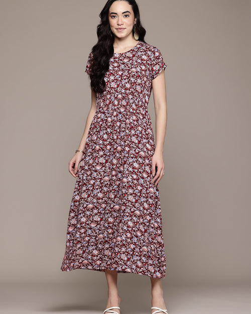 Popnetic Floral Print A-Line Midi Dress