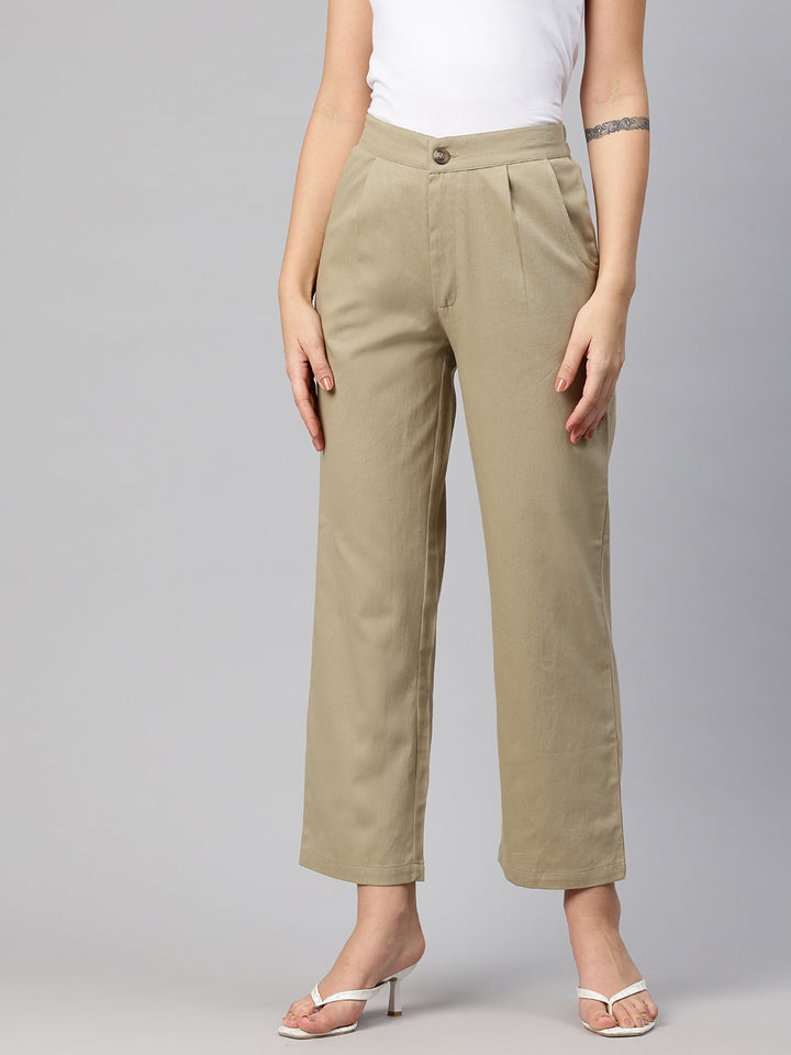 Popnetic High-Rise Pleated Pure Cotton Parallel Trousers