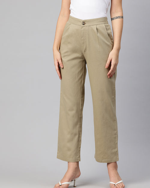 Popnetic High-Rise Pleated Pure Cotton Parallel Trousers