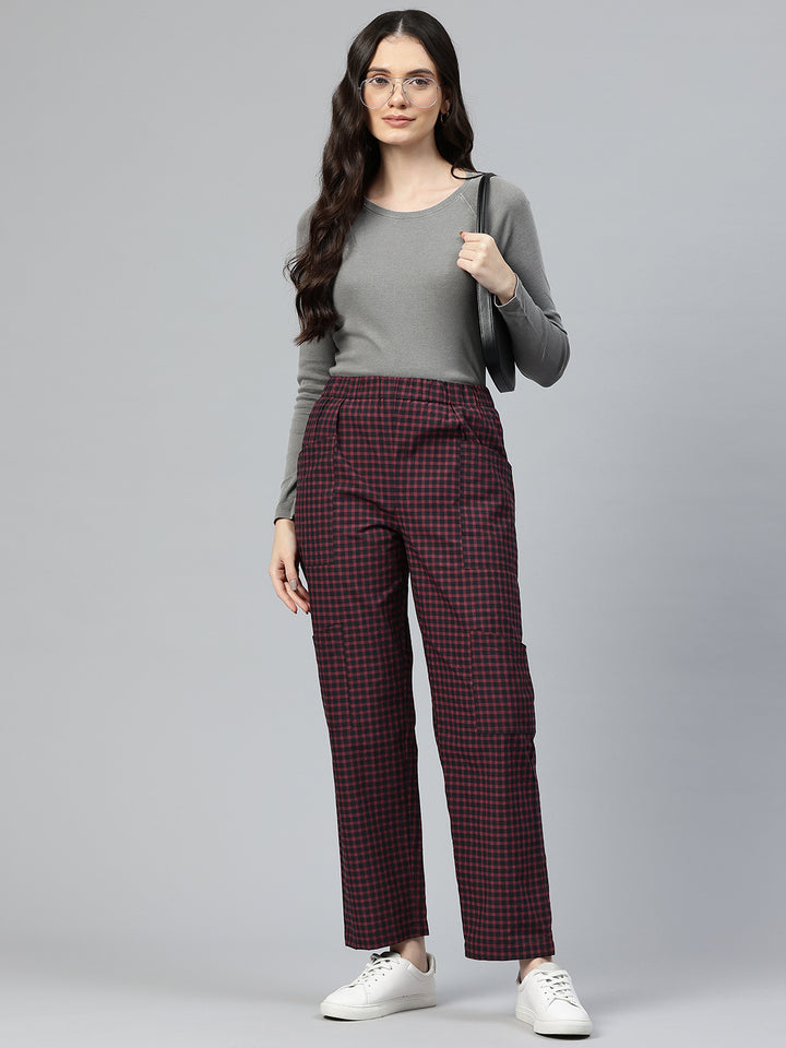 Popnetic Checked High-Rise Pleated Cargos