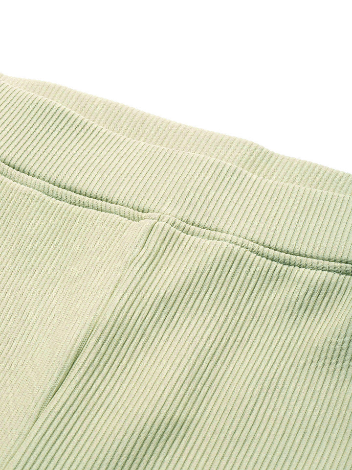 Popnetic Women Ribbed  Flared High-Rise Trousers