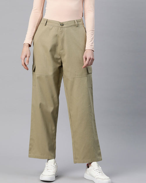 Popnetic Flat-Front High-Rise Pure Cotton Cargos