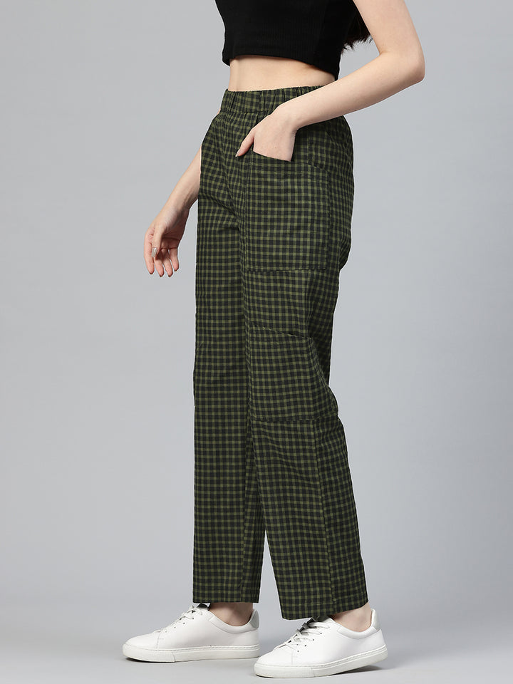 Popnetic Checked High-Rise Pleated Cargos