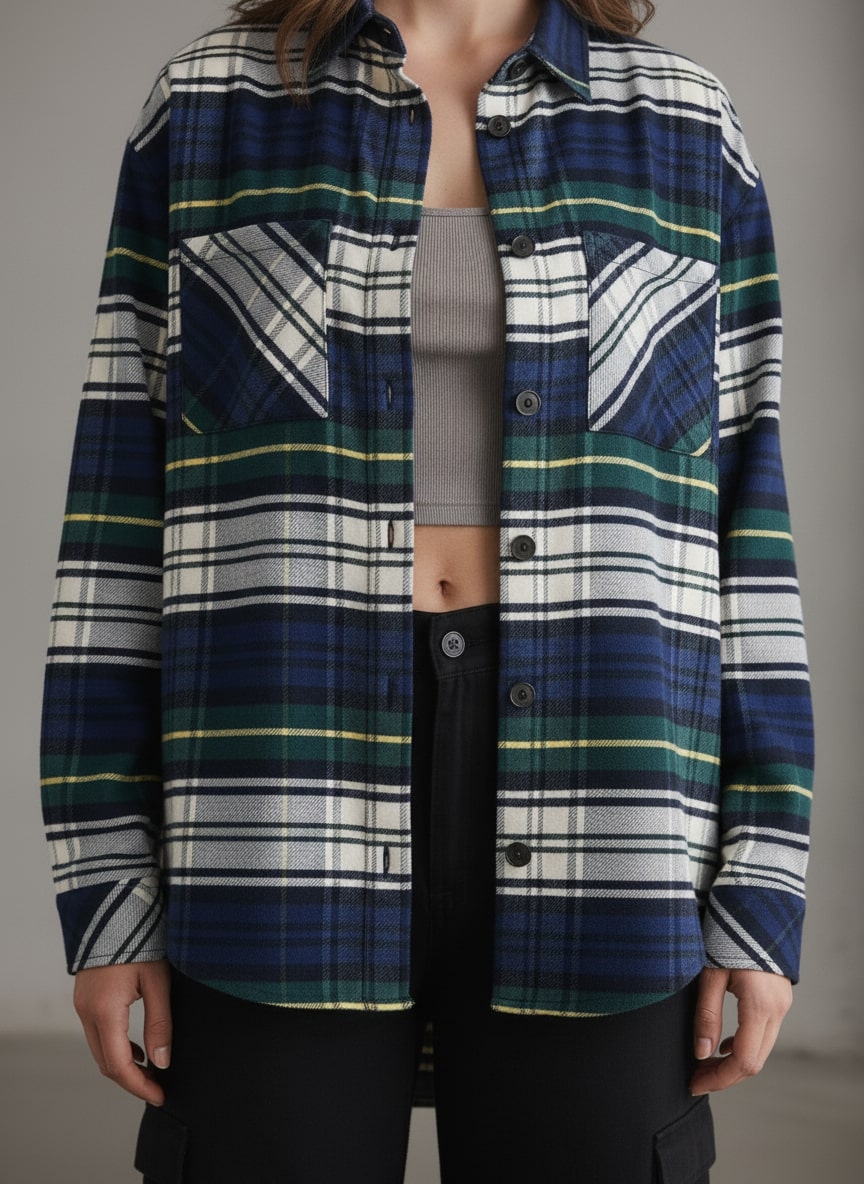 Popnetic Women Pure Cotton Flannel Oversized Shirt