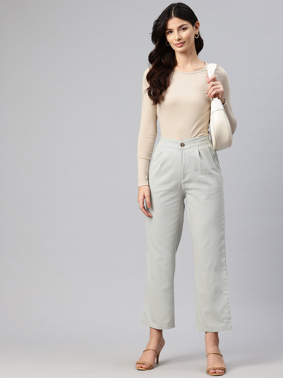Popnetic High-Rise Pleated Pure Cotton Parallel Trousers