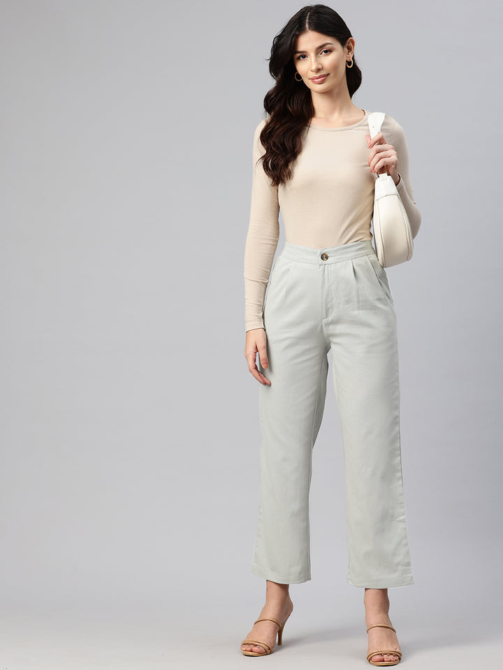 Popnetic High-Rise Pleated Pure Cotton Parallel Trousers
