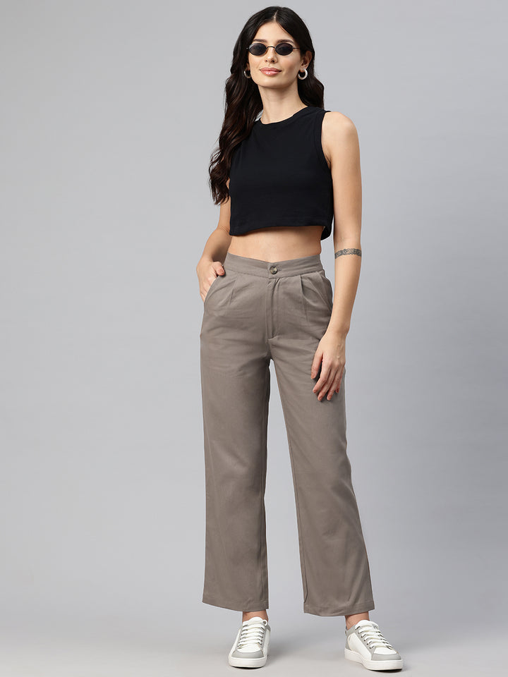 Popnetic High-Rise Pleated Pure Cotton Parallel Trousers