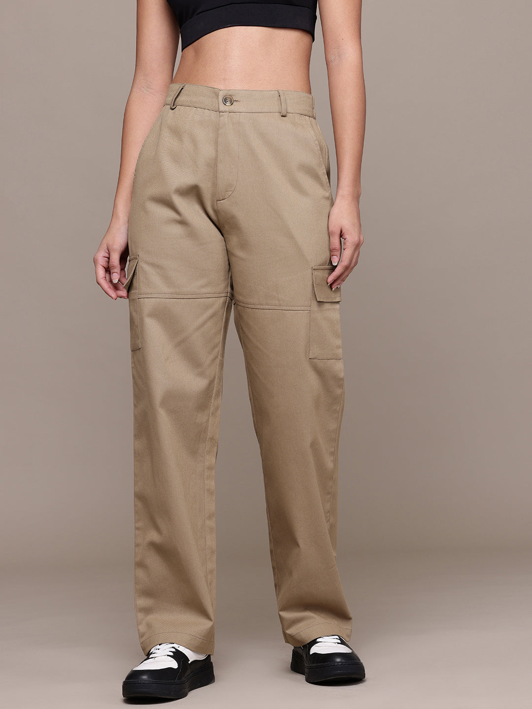 Popnetic Women High-Rise Pure Cotton Regular Fit Cargos
