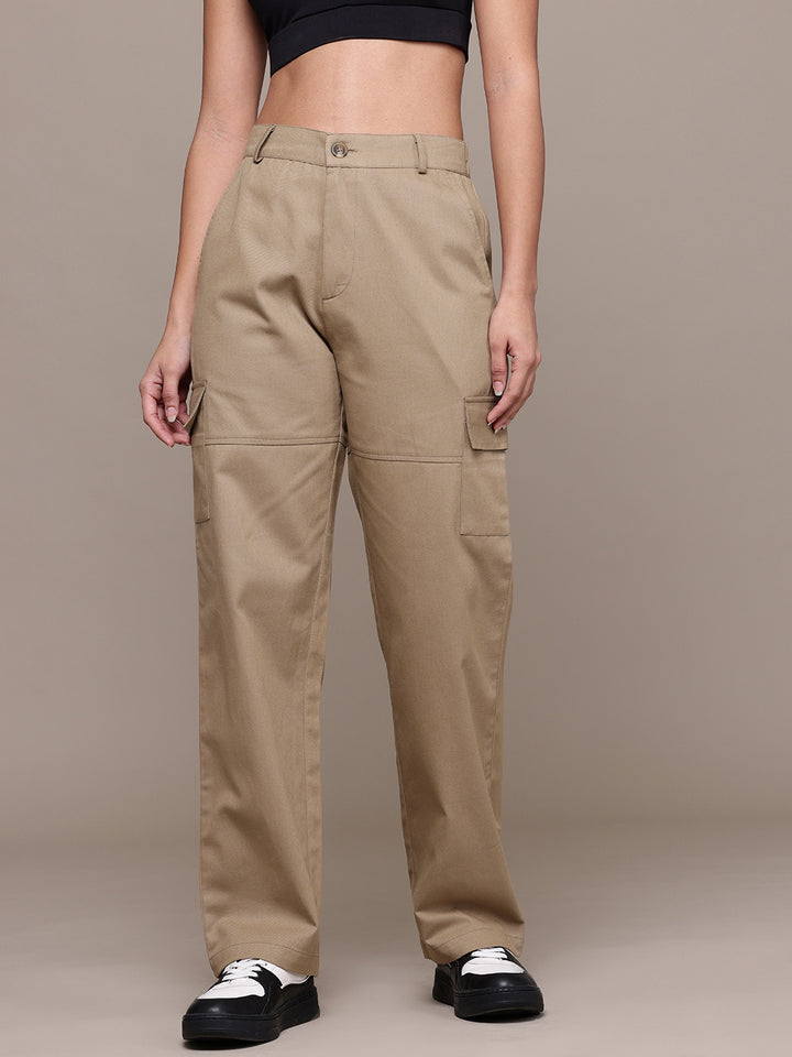 Popnetic Women High-Rise Pure Cotton Regular Fit Cargos
