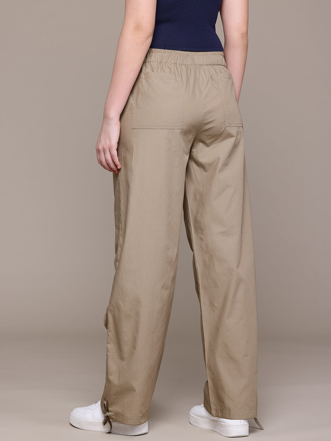 Popnetic Women Loose Fit High-Rise Parachute Cargo Trousers