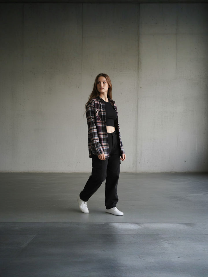 Popnetic Women Pure Cotton Flannel Oversized Shirt