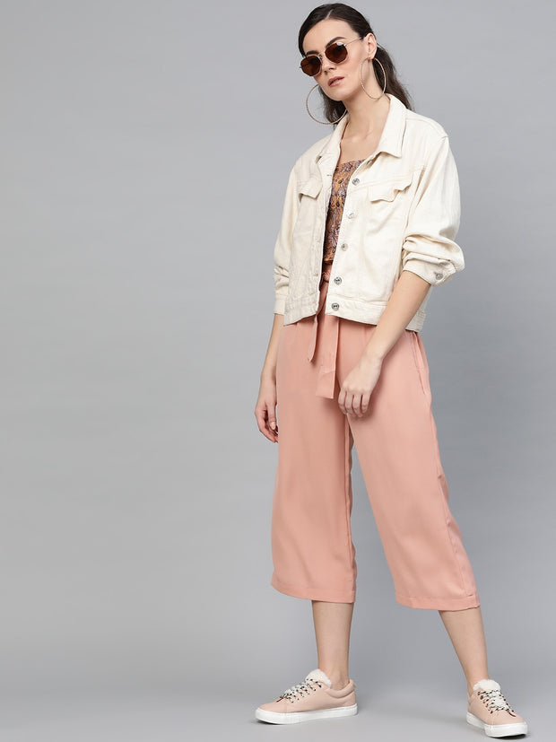 Popnetic Women Peach-Coloured Loose Fit Solid Culottes