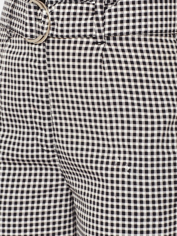 Popnetic Women Black Regular Fit Checked Parallel Trousers