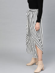 Popnetic Women White & Black Loose Fit Striped Layered Cropped Parallel Trousers