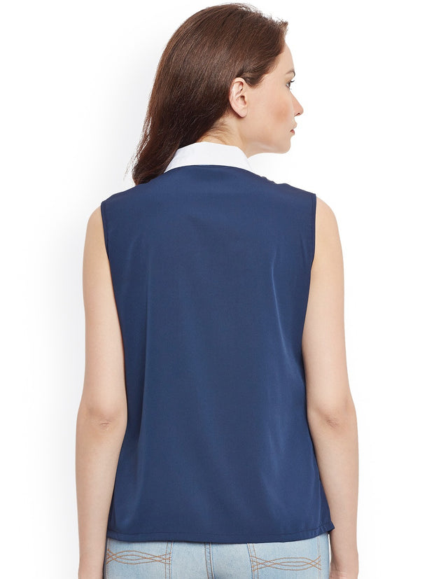 Popnetic Women Blue Comfort Fit Solid Casual Shirt