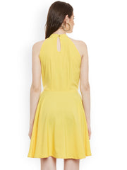 Popnetic Women Yellow Solid Fit and Flare Dress