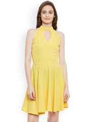 Popnetic Women Yellow Solid Fit and Flare Dress