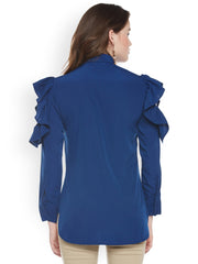 Popnetic Women Blue Classic Regular Fit Solid Casual Shirt