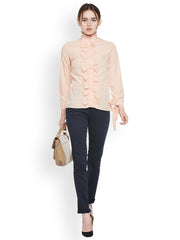 Popnetic Women Peach-Coloured Classic Regular Fit Solid Party Shirt
