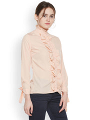 Popnetic Women Peach-Coloured Classic Regular Fit Solid Party Shirt