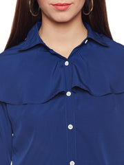 Popnetic Women Blue Classic Regular Fit Solid Casual Shirt