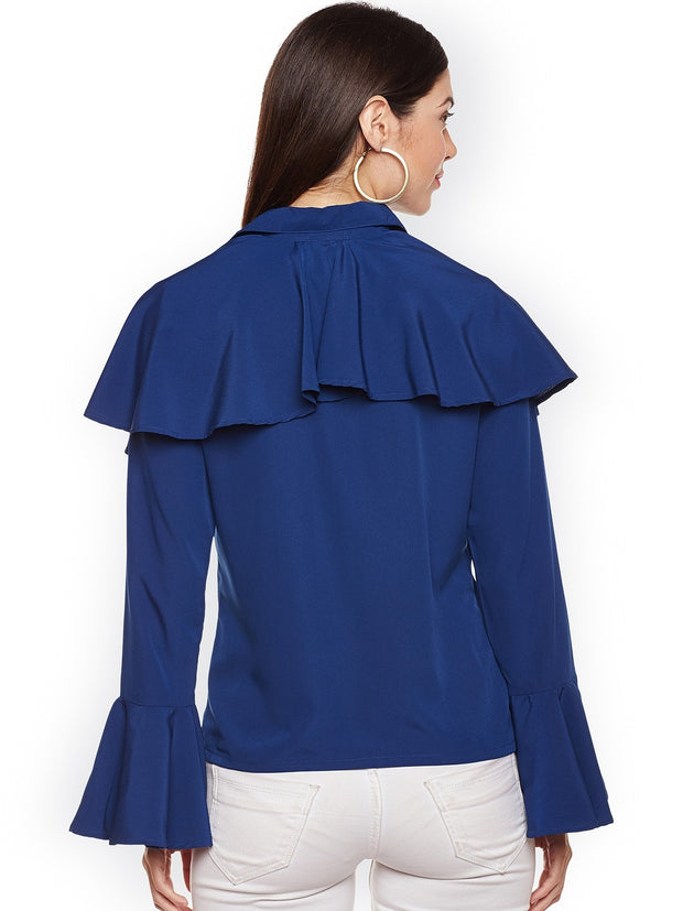Popnetic Women Blue Classic Regular Fit Solid Casual Shirt
