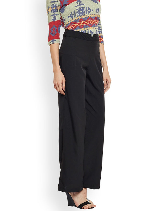 Popnetic Women Black Relaxed Loose Fit Solid Regular Trousers