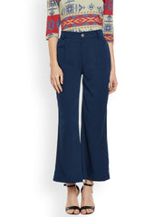 Popnetic Women Navy Blue Relaxed Loose Fit Solid Parallel Trousers