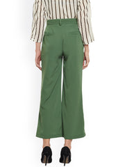 Popnetic Women Green Smart Loose Fit Solid Formal Trousers
