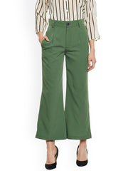 Popnetic Women Green Smart Loose Fit Solid Formal Trousers