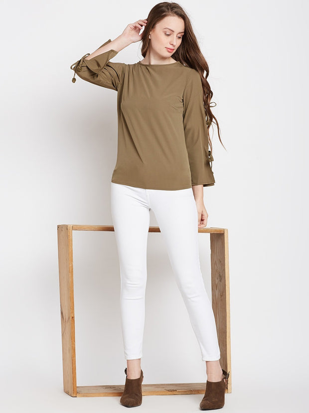 Popnetic Women Olive Green Solid Top
