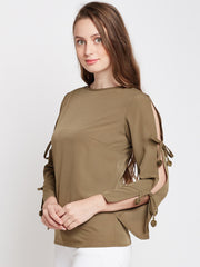 Popnetic Women Olive Green Solid Top