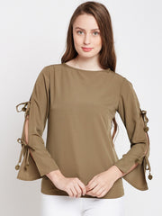 Popnetic Women Olive Green Solid Top