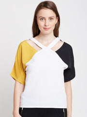 Popnetic Women White Colourblocked Top