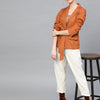 Popnetic Women Rust Orange Solid Casual Pure Cotton Blazer