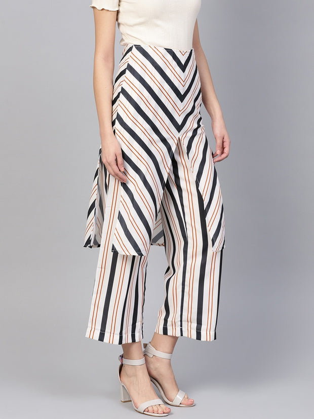 Popnetic Women White & Black Loose Fit Printed Parallel Trousers