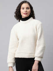 White Round Neck Fur Sweatshirt