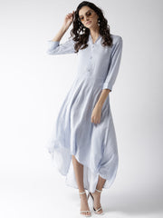 Popnetic Women White & Blue Striped Maxi Dress