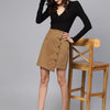 Popnetic Women Brown Solid Straight Pure Cotton Skirt