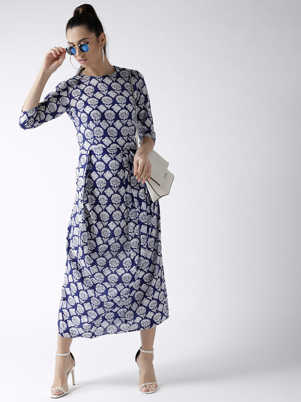 Popnetic Women Blue & White Printed Maxi Dress
