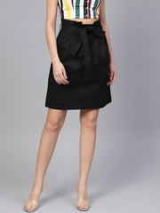 Popnetic Women Black Solid A-Line Pure Cotton Skirt