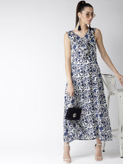 Popnetic Women Blue Floral Print A-Line Dress