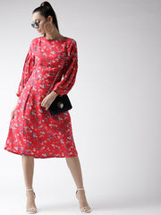 Popnetic Women Pink & White Printed A-Line Dress